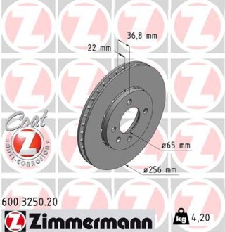 Тормозной диск ZIMMERMANN 600325020