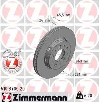 Тормозной диск ZIMMERMANN 610370020