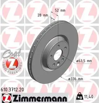 Диск тормозной передний ZIMMERMANN 610.3712.20